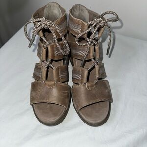 Sorel Brown Lace Up Wedge Sandals